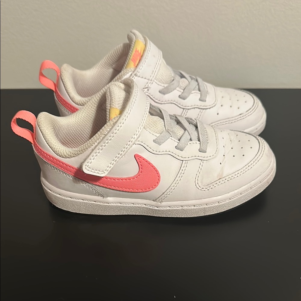 Nike Kids White Sneakers with Pink Swoosh
